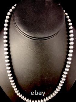Native American 5mm Sterling Silver Beads Navajo 20 Hook & Eye Cone Necklace