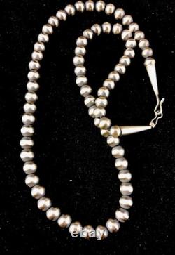 Native American 5mm Sterling Silver Beads Navajo 20 Hook & Eye Cone Necklace