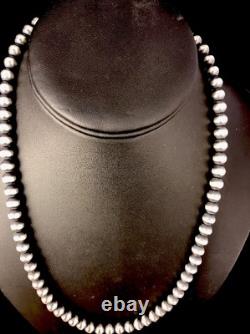 Native American 5mm Sterling Silver Beads Navajo 20 Hook & Eye Cone Necklace