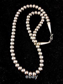 Native American 5mm Sterling Silver Beads Navajo 20 Hook & Eye Cone Necklace