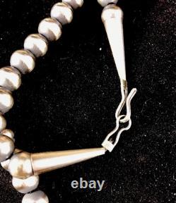Native American 5mm Sterling Silver Beads Navajo 20 Hook & Eye Cone Necklace