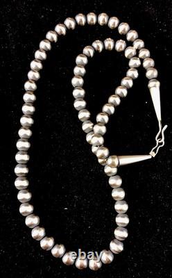 Native American 5mm Sterling Silver Beads Navajo 20 Hook & Eye Cone Necklace