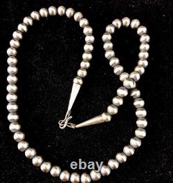 Native American 5mm Sterling Silver Beads Navajo 20 Hook & Eye Cone Necklace