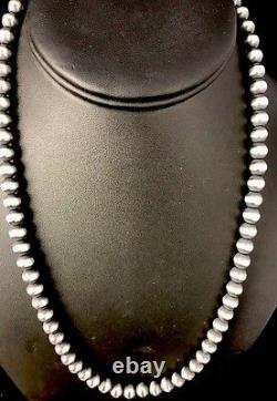 Native American 5mm Sterling Silver Beads Navajo 20 Hook & Eye Cone Necklace