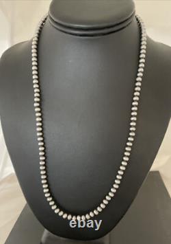 Native American 5mm Sterling Silver Beads Navajo 21 Hook & Eye Cone Necklace