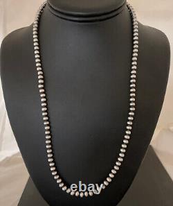 Native American 5mm Sterling Silver Beads Navajo 21 Hook & Eye Cone Necklace