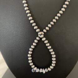 Native American 5mm Sterling Silver Beads Navajo 21 Hook & Eye Cone Necklace