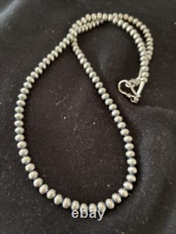Native American 5mm Sterling Silver Beads Navajo 21 Hook & Eye Cone Necklace