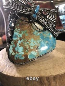 Native American Made By Leander Tahe Sterling Silver Turquoise 14 Kt Gold Cuff