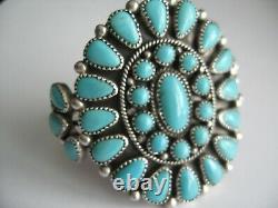 Native American Made Sterling Silver Ladies Turquoise Cluster Bracelet B165
