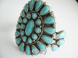 Native American Made Sterling Silver Ladies Turquoise Cluster Bracelet B165