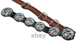 Native American Made Sterling Silver Multi Stone Inlay Concho Belt 36
