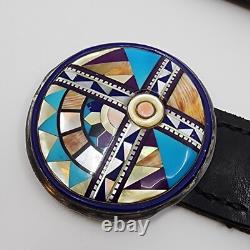 Native American Made Sterling Silver Multi Stone Inlay Concho Belt 36