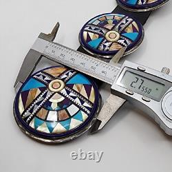 Native American Made Sterling Silver Multi Stone Inlay Concho Belt 36