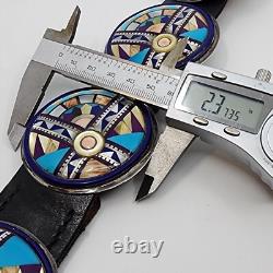 Native American Made Sterling Silver Multi Stone Inlay Concho Belt 36