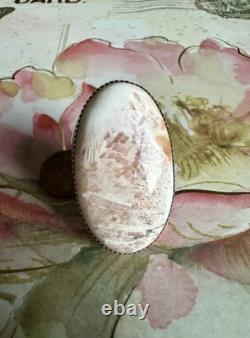Native American Made Sterling Silver Pink Scolecite Ring Stamped