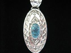Native American Made Sterling Silver Turquoise Pendant On A 18 Chain - P55
