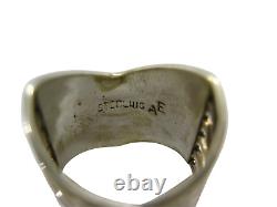 Native American Made Sterling Silver White Buffalo 20 Stone Inlay Ring Size 7