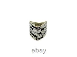 Native American Made Sterling Silver White Buffalo 20 Stone Inlay Ring Size 8
