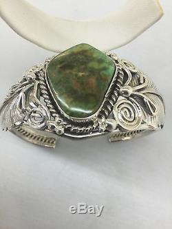 Native American Navajo Hand Made Sterling Silver Cuff Bracelet Royston Turquoise