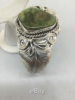 Native American Navajo Hand Made Sterling Silver Cuff Bracelet Royston Turquoise