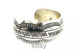 Native American Navajo Sterling Silver Hand Made Silver Stamp Cuff Bracelet