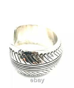 Native American Navajo Sterling Silver Hand Made Silver Stamp Cuff Bracelet