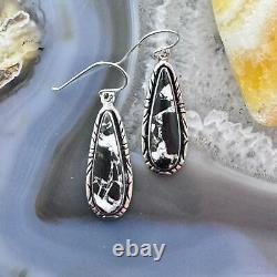 Native American Sterling Silver Elongated Teardrop White Buffalo Dangle Earrings