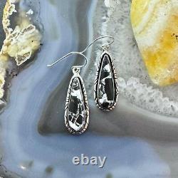 Native American Sterling Silver Elongated Teardrop White Buffalo Dangle Earrings