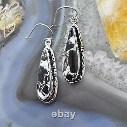 Native American Sterling Silver Elongated Teardrop White Buffalo Dangle Earrings