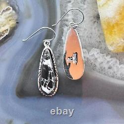 Native American Sterling Silver Elongated Teardrop White Buffalo Dangle Earrings