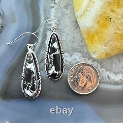 Native American Sterling Silver Elongated Teardrop White Buffalo Dangle Earrings