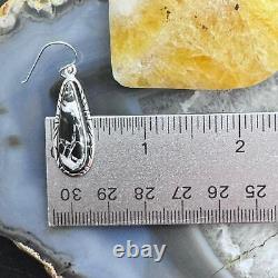 Native American Sterling Silver Elongated Teardrop White Buffalo Dangle Earrings