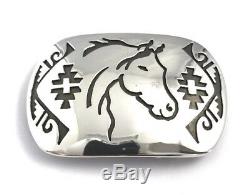 Native American Sterling Silver Hand Made Horse Design Belt Buckle