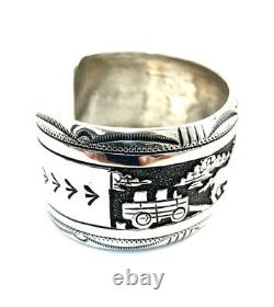Native American Sterling Silver Hand Made Over Lay Horse Design Cuff Bracelet
