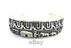 Native American Sterling Silver Hand Made Over Lay Story Teller Cuff Bracelet