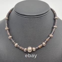 Native American Sterling Silver Hand Made Stamped Beads & Heishi Shell Necklace