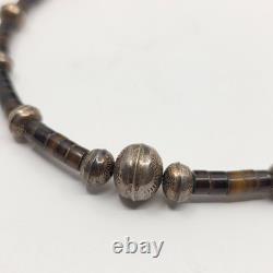 Native American Sterling Silver Hand Made Stamped Beads & Heishi Shell Necklace