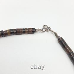 Native American Sterling Silver Hand Made Stamped Beads & Heishi Shell Necklace