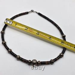 Native American Sterling Silver Hand Made Stamped Beads & Heishi Shell Necklace