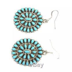 Native American Sterling Silver Hand Made Turquoise Cluster Dangles Earring