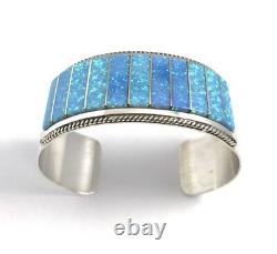Native American Sterling Silver Hand Made Zuni Blue Opal Cuff Bracelet