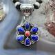 Native American Sterling Silver Lapis & Coral Flower Decorated Pendant For Women