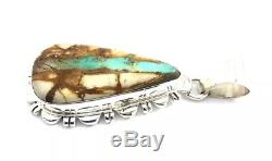 Native American Sterling Silver Navajo Hand Made Boulder Turquoise Pendant