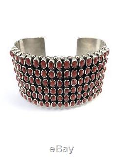 Native American Sterling Silver Navajo Hand Made Coral Cuff Bracelet