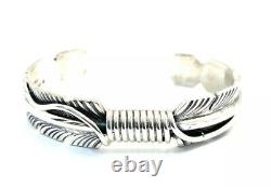 Native American Sterling Silver Navajo Hand Made Feather Design Cuff Bracelet