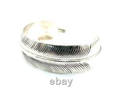 Native American Sterling Silver Navajo Hand Made Feather Design Cuff Bracelet