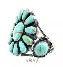 Native American Sterling Silver Navajo Hand Made Kingman Turquoise Cuff Bracelet