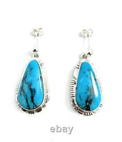 Native American Sterling Silver Navajo Hand Made Kingman Turquoise Earring