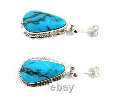 Native American Sterling Silver Navajo Hand Made Kingman Turquoise Earring